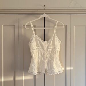 SHEIN Ivory Lace Trim Blouse